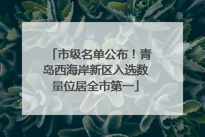 市级名单公布！青岛西海岸新区入选数量位居全市第一
