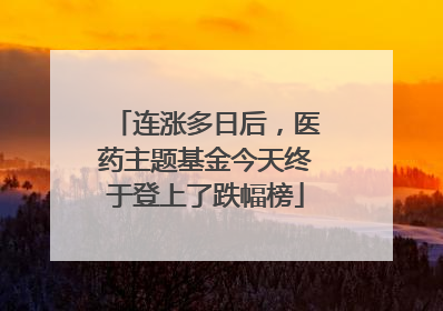 连涨多日后，医药主题基金今天终于登上了跌幅榜
